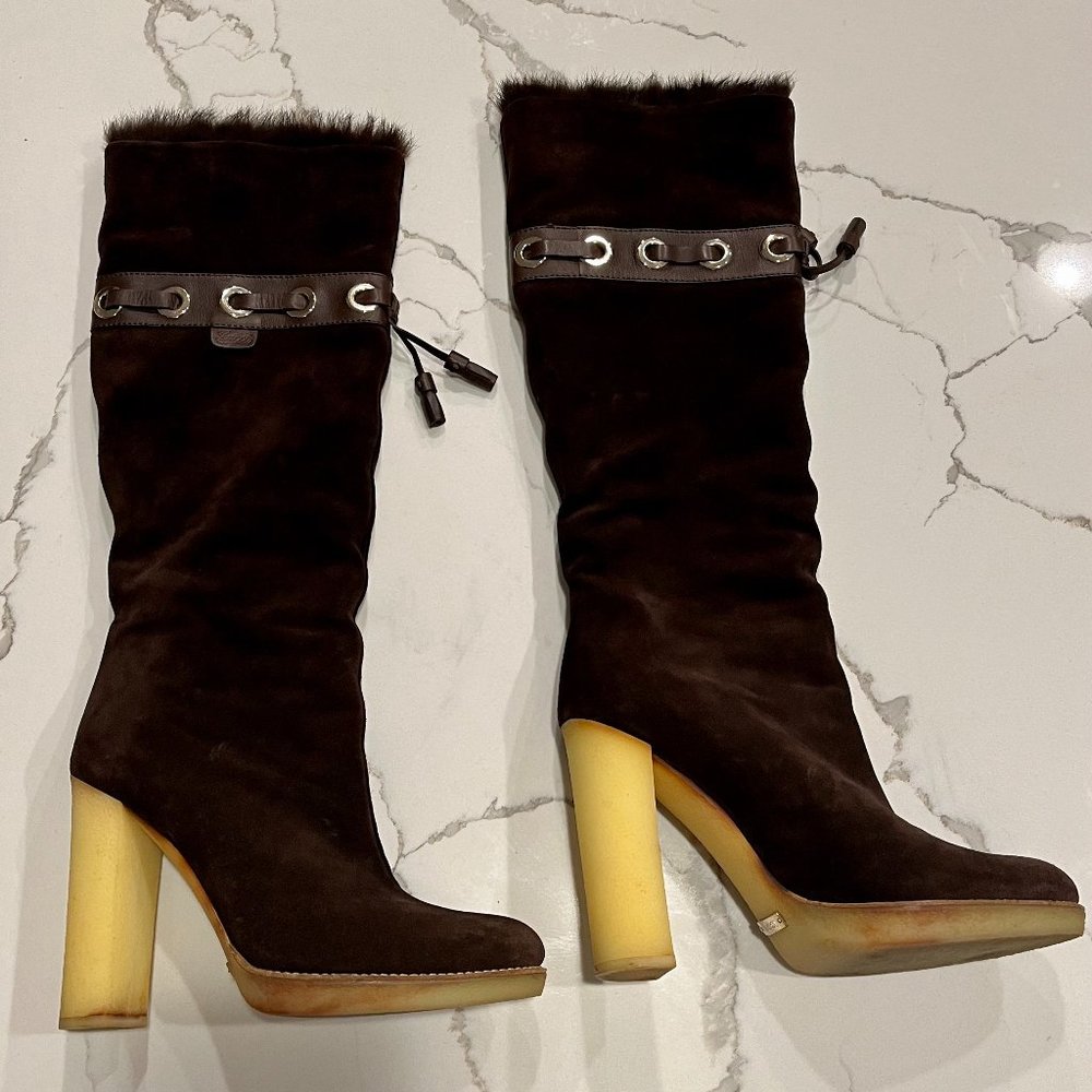 Gucci Brown Suede & Fur Lined Boots